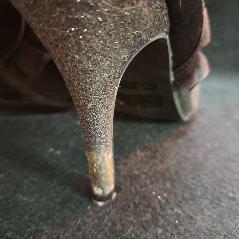 Ellie Blackglitter 5" Heel Bootie with Satin Ruffle & Ribbon Tie Detail size 7 - Picture 7 of 11